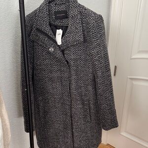Banana Republic Black and White Herringbone Pea Coat